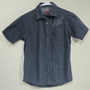 Tony Hawk Button down Shirt Medium Boys 10/12 Striped Black Gray